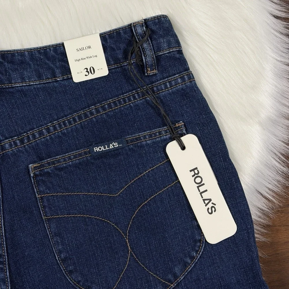 Rolla's Women's Size 30 Pacific Blue High Rise Wide Leg Sailor Scoop Denim Jeans
